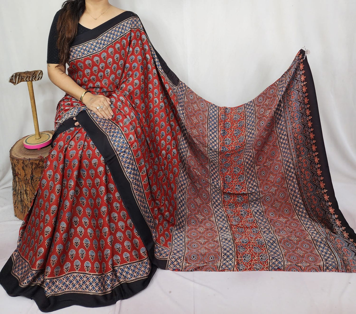 Ajrakh Modal Silk Saree