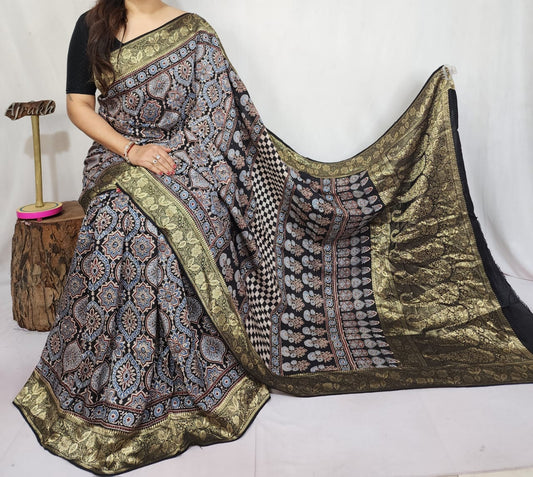 Ajrakh Dola Silk Saree