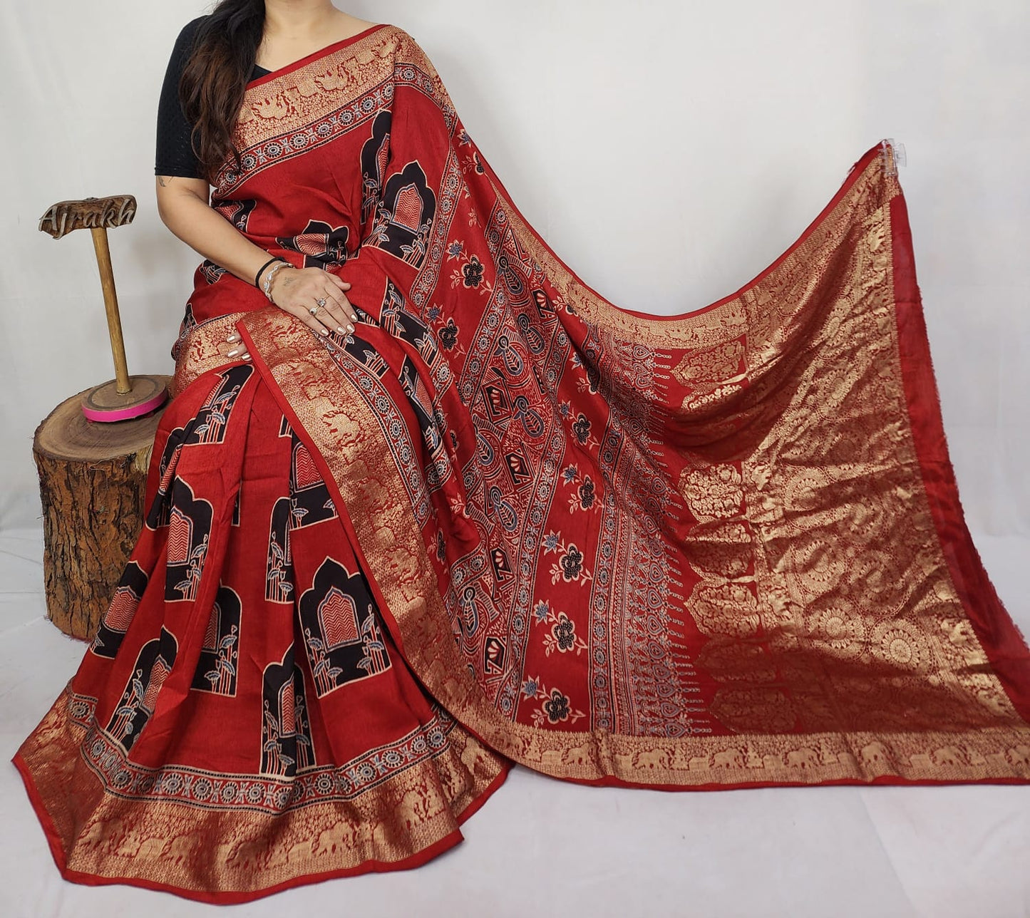 Ajrakh Dola Silk Saree