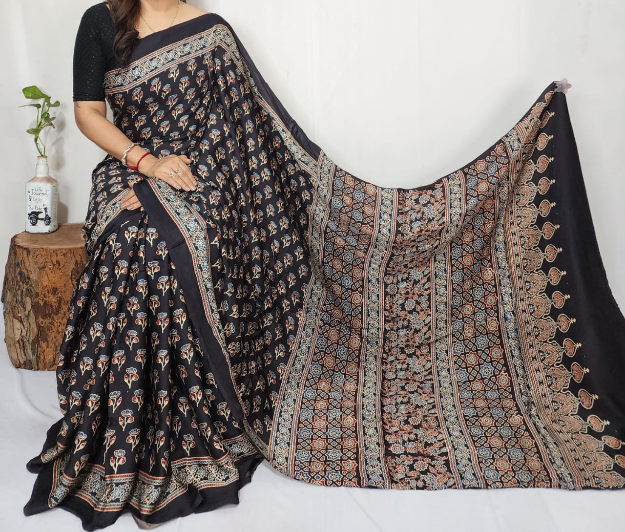 Ajrakh Modal Silk Saree