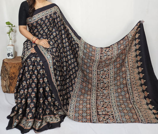 Ajrakh Modal Silk Saree