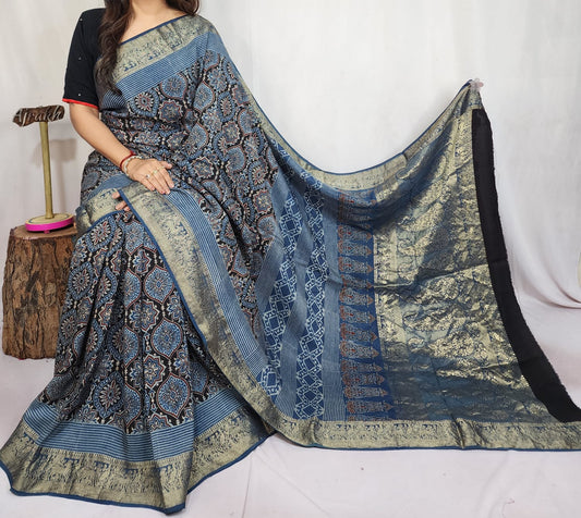 Ajrakh Dola Silk Saree