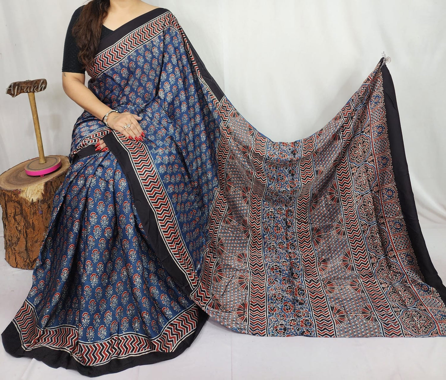 Ajrakh Modal Silk Saree