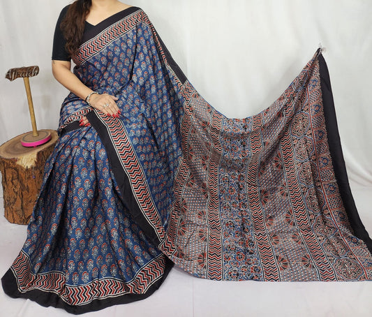 Ajrakh Modal Silk Saree