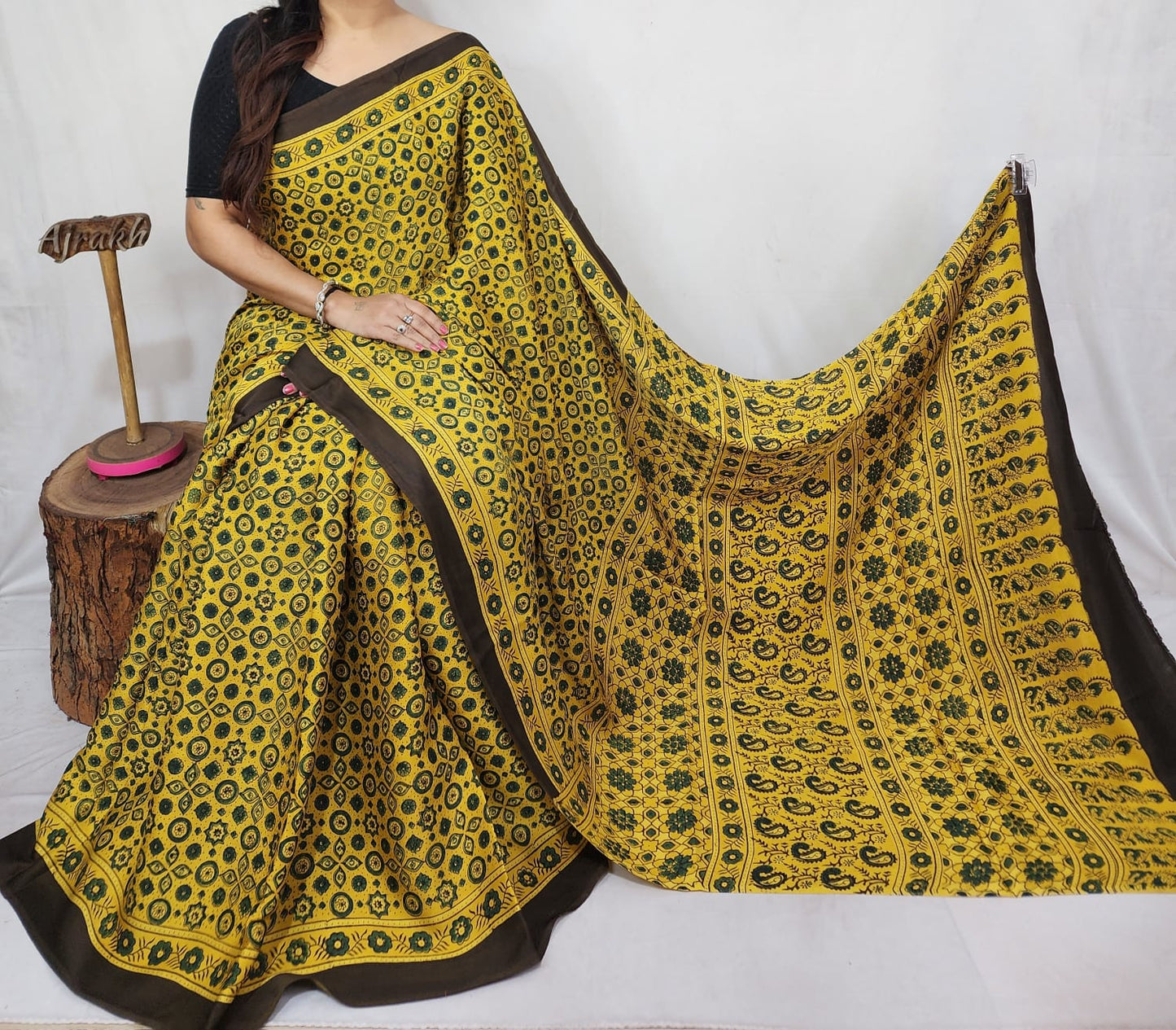 Ajrakh Modal Silk Saree