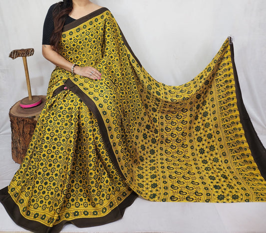 Ajrakh Modal Silk Saree