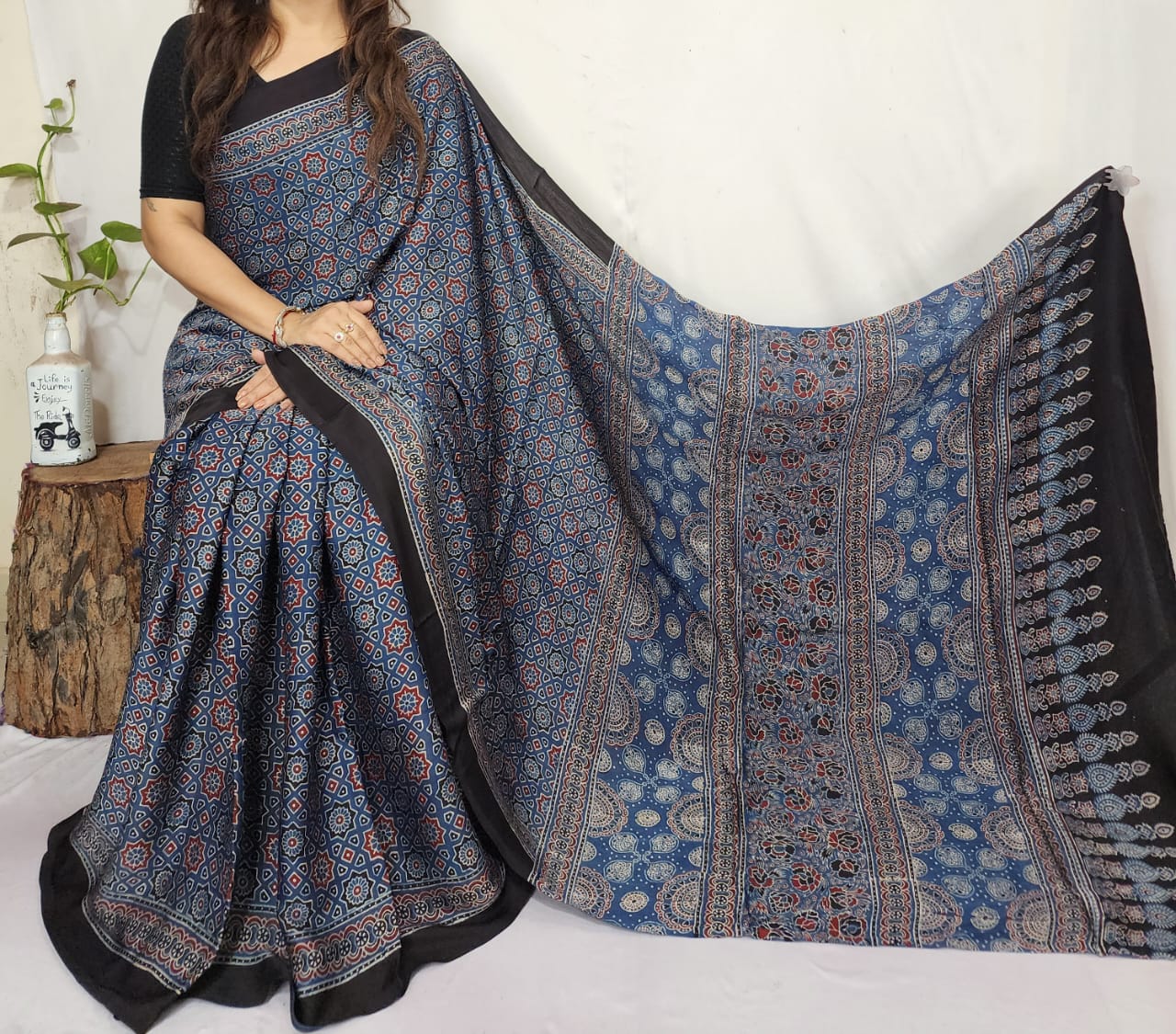 Ajrakh Modal Silk Saree
