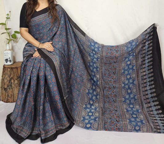 Ajrakh Modal Silk Saree