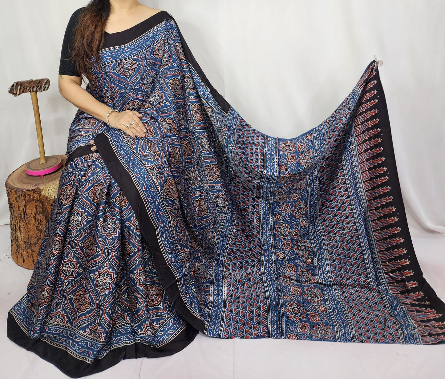 Ajrakh Modal Silk Saree