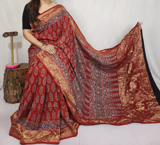 Ajrakh Dola Silk Saree