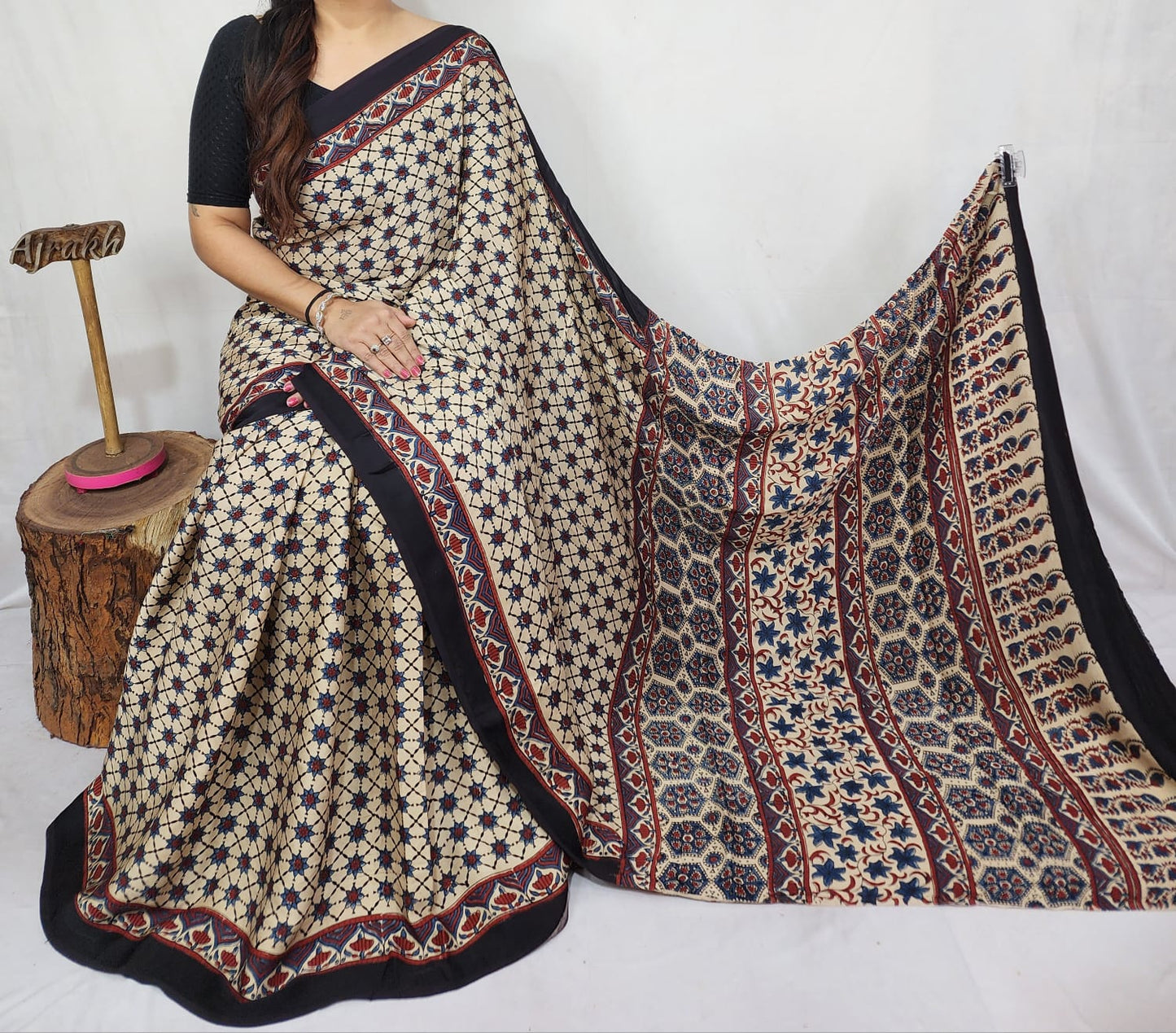 Ajrakh Modal Silk Saree