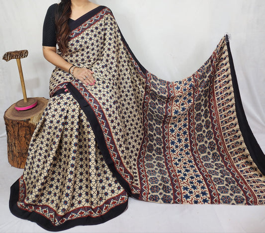 Ajrakh Modal Silk Saree