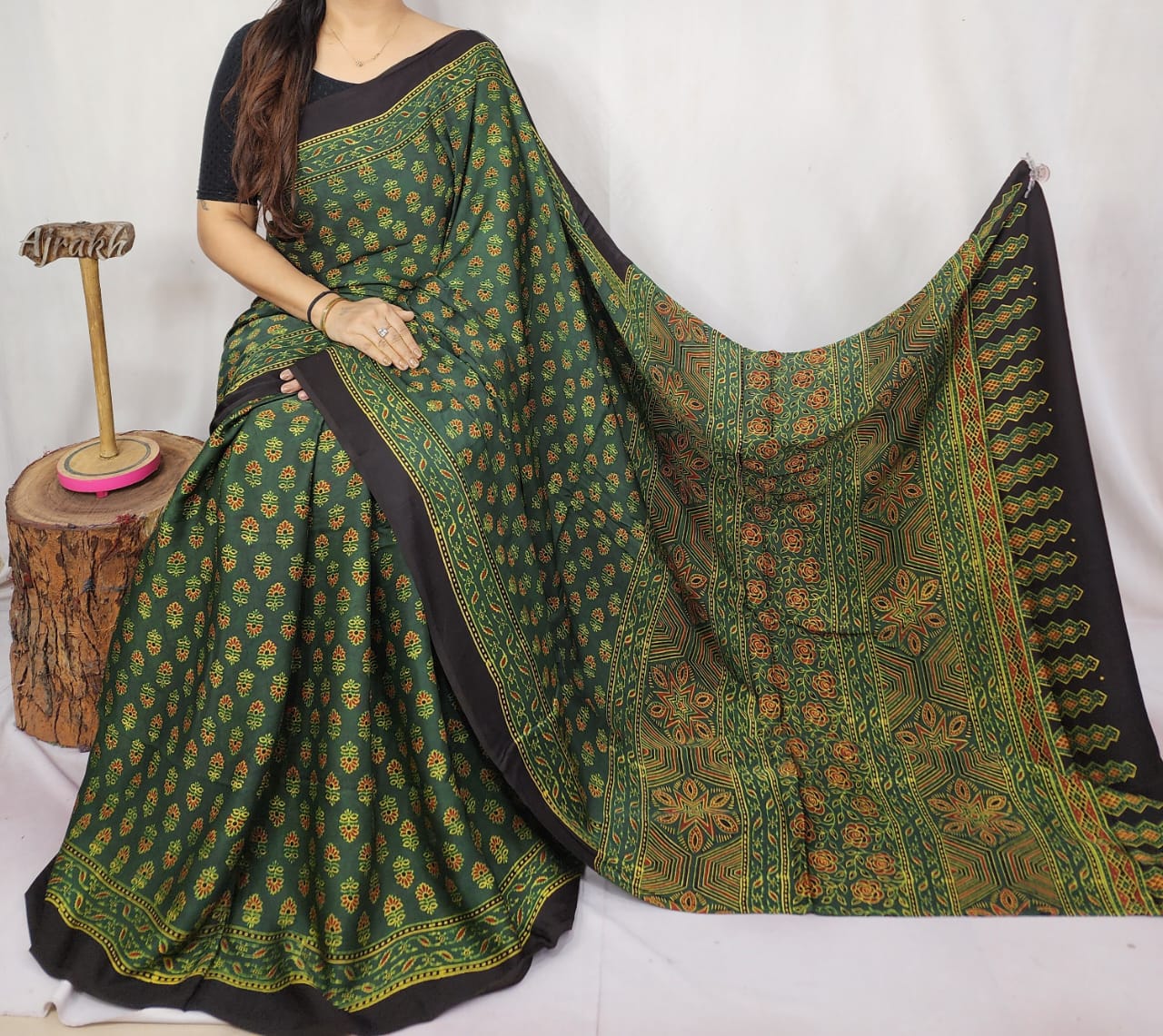 Ajrakh Modal Silk Saree