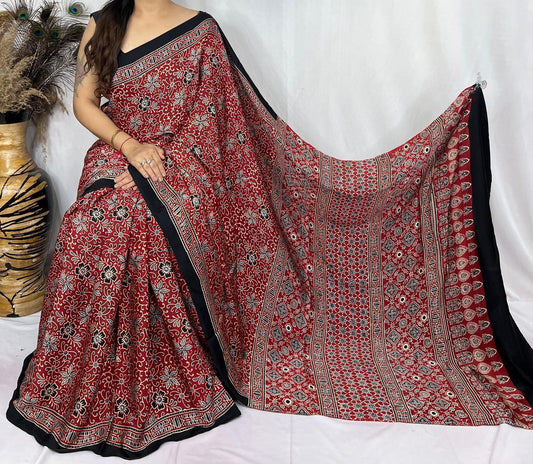 Ajrakh Modal Silk Saree