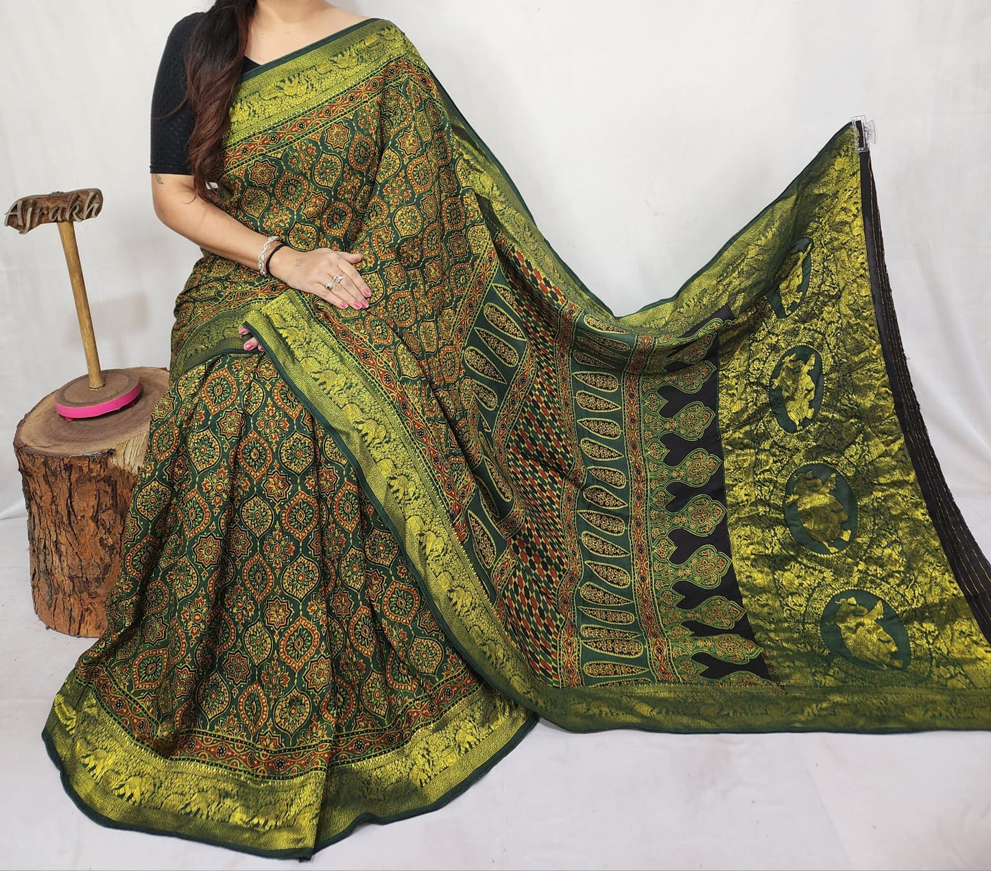 Ajrakh Dola Silk Saree