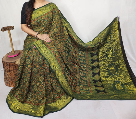 Ajrakh Dola Silk Saree