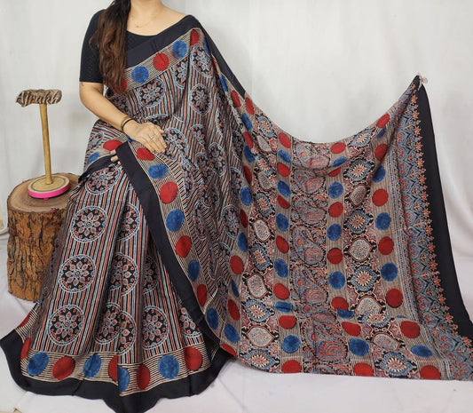 Ajrakh Modal Silk Saree