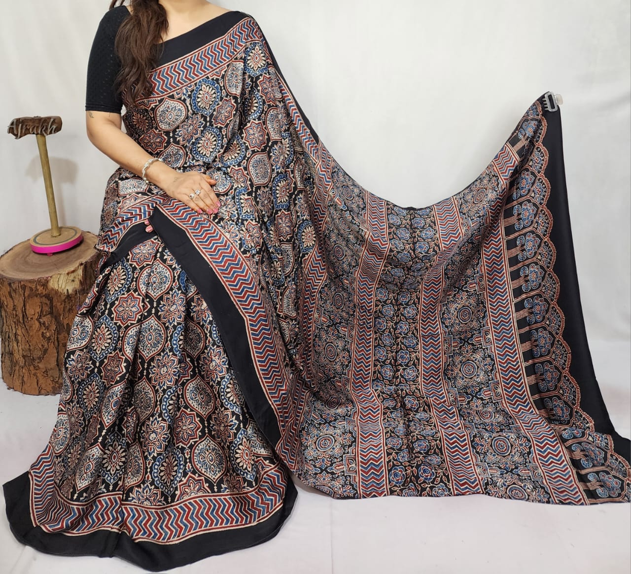 Ajrakh Modal Silk Saree