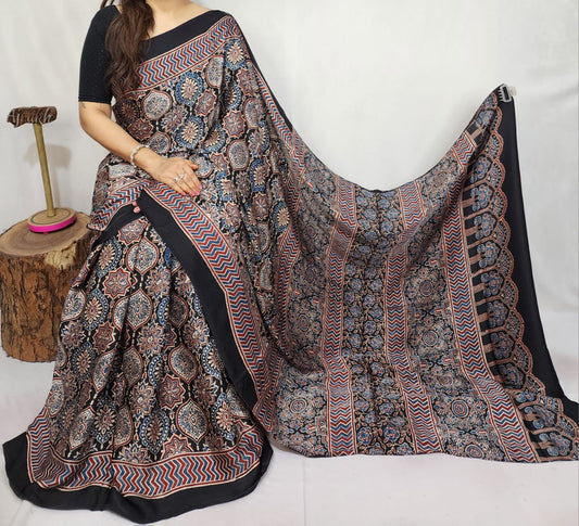 Ajrakh Modal Silk Saree