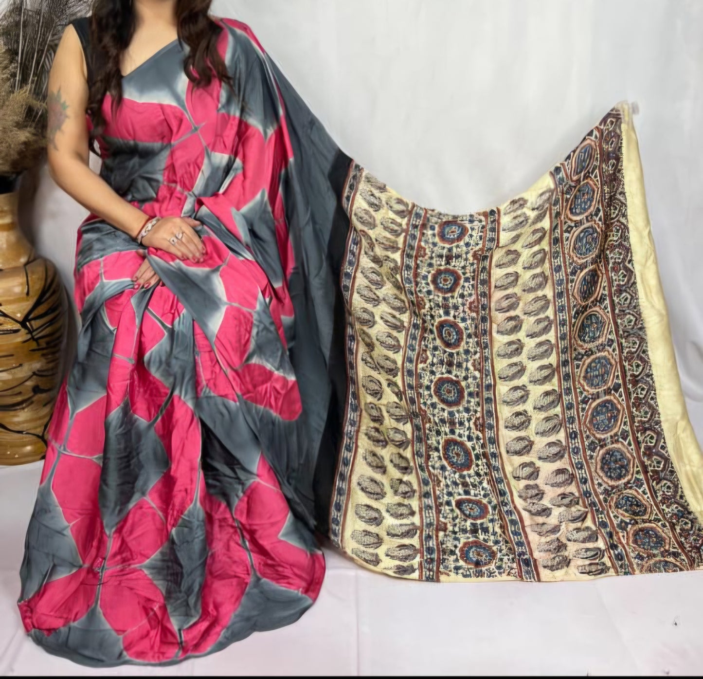 Modal Clamp Ajrakh Saree