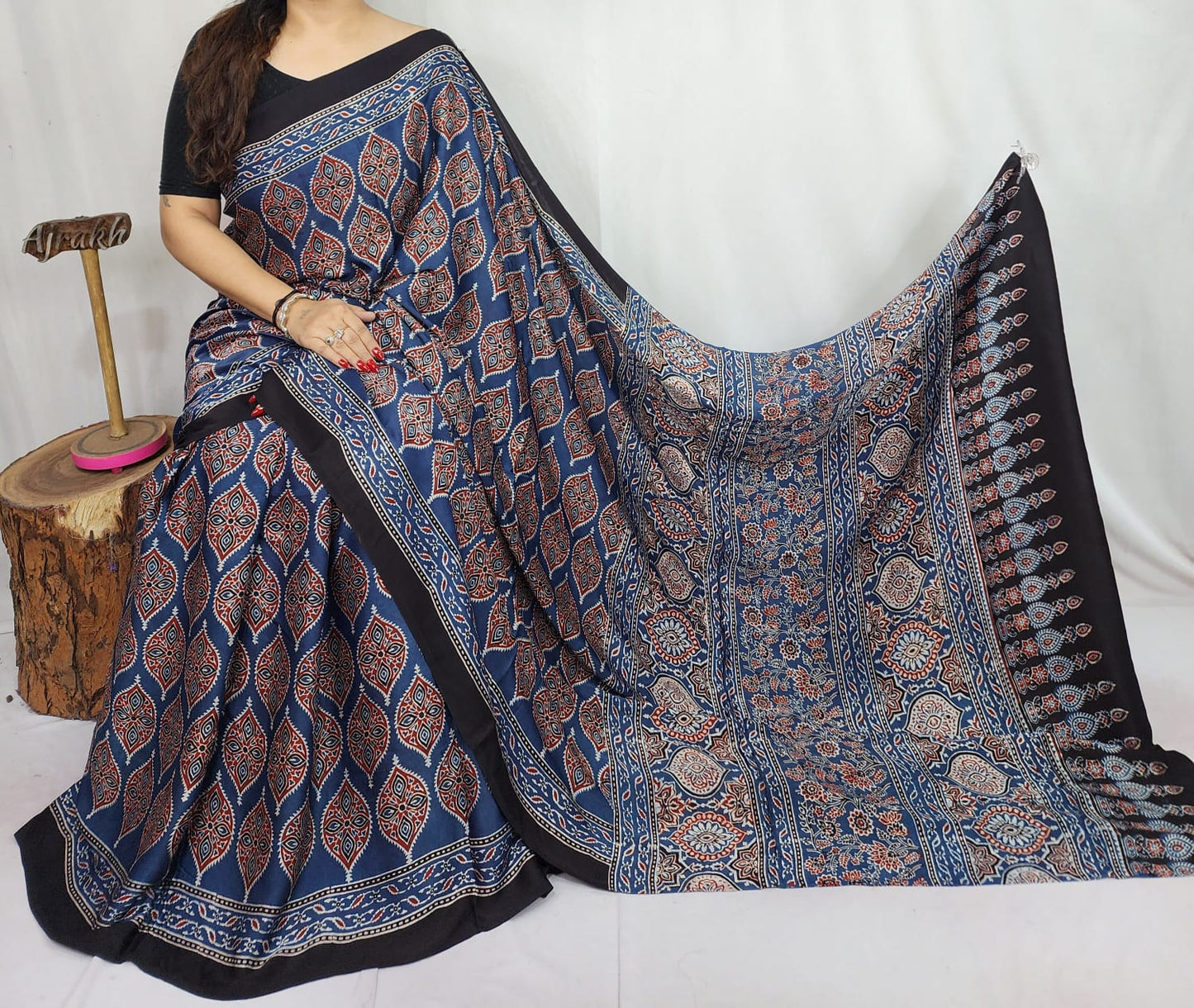 Ajrakh Modal Silk Saree