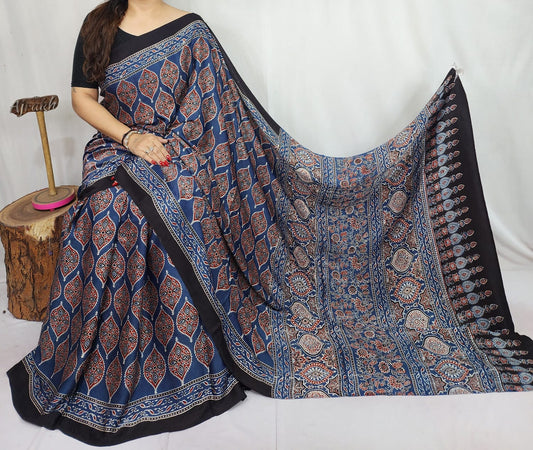 Ajrakh Modal Silk Saree