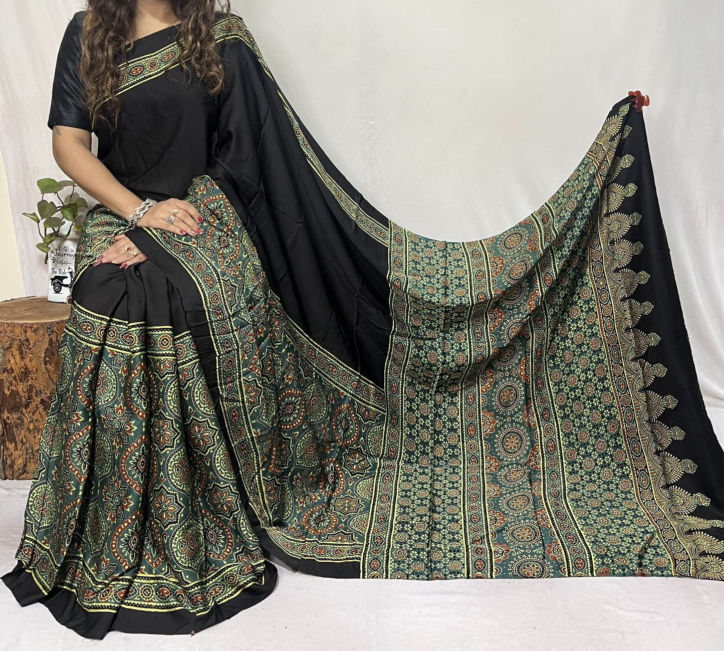 Ajrakh Modal Silk Saree