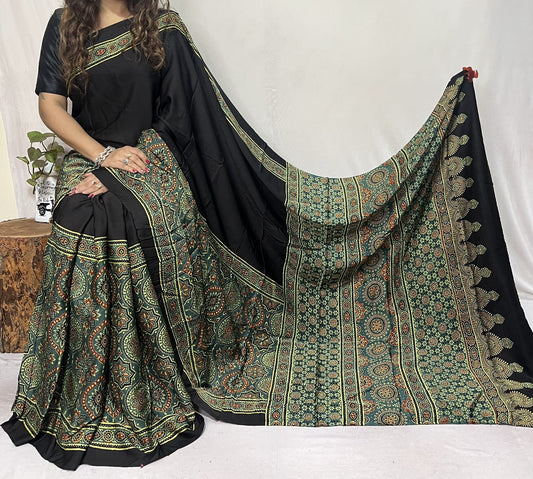 Ajrakh Modal Silk Saree