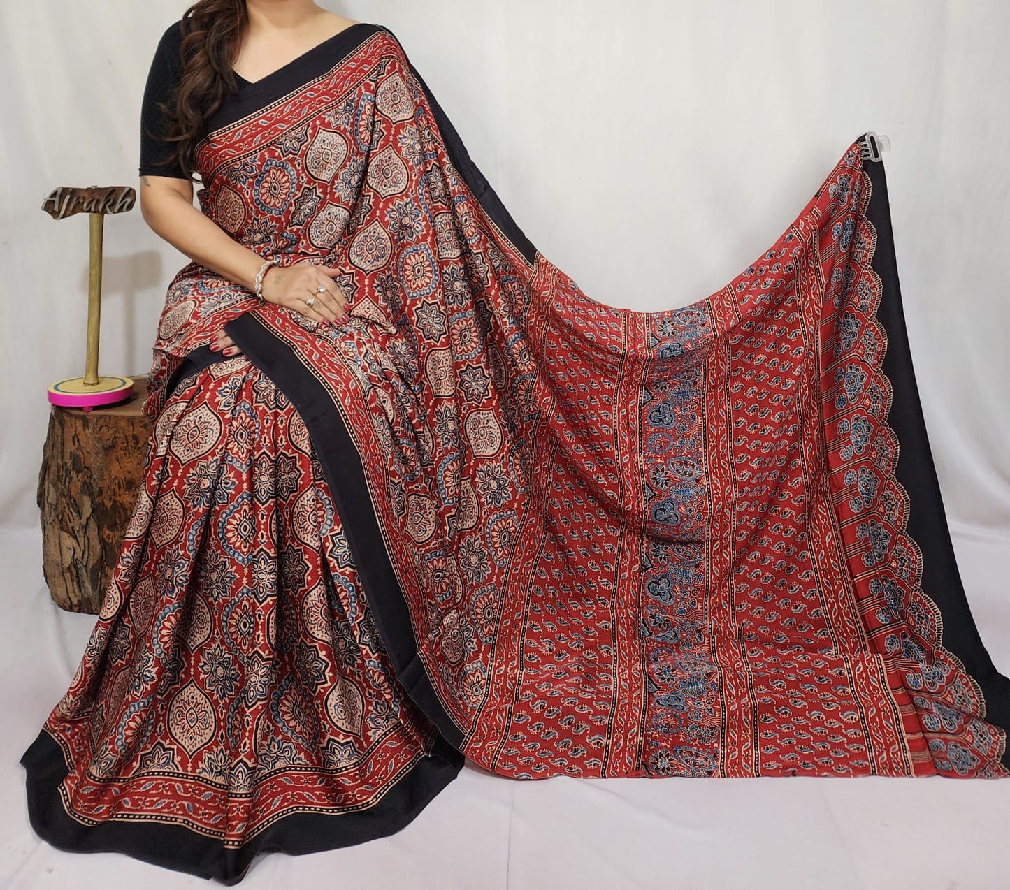 Ajrakh Modal Silk Saree