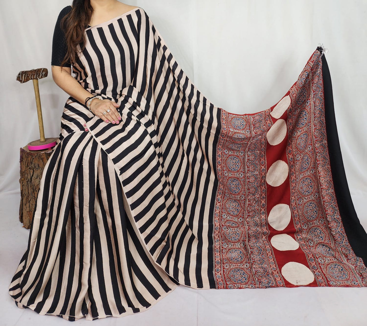 Ajrakh Modal Silk Saree