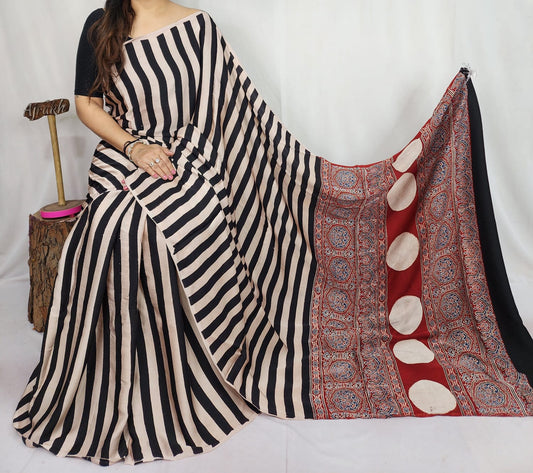 Ajrakh Modal Silk Saree