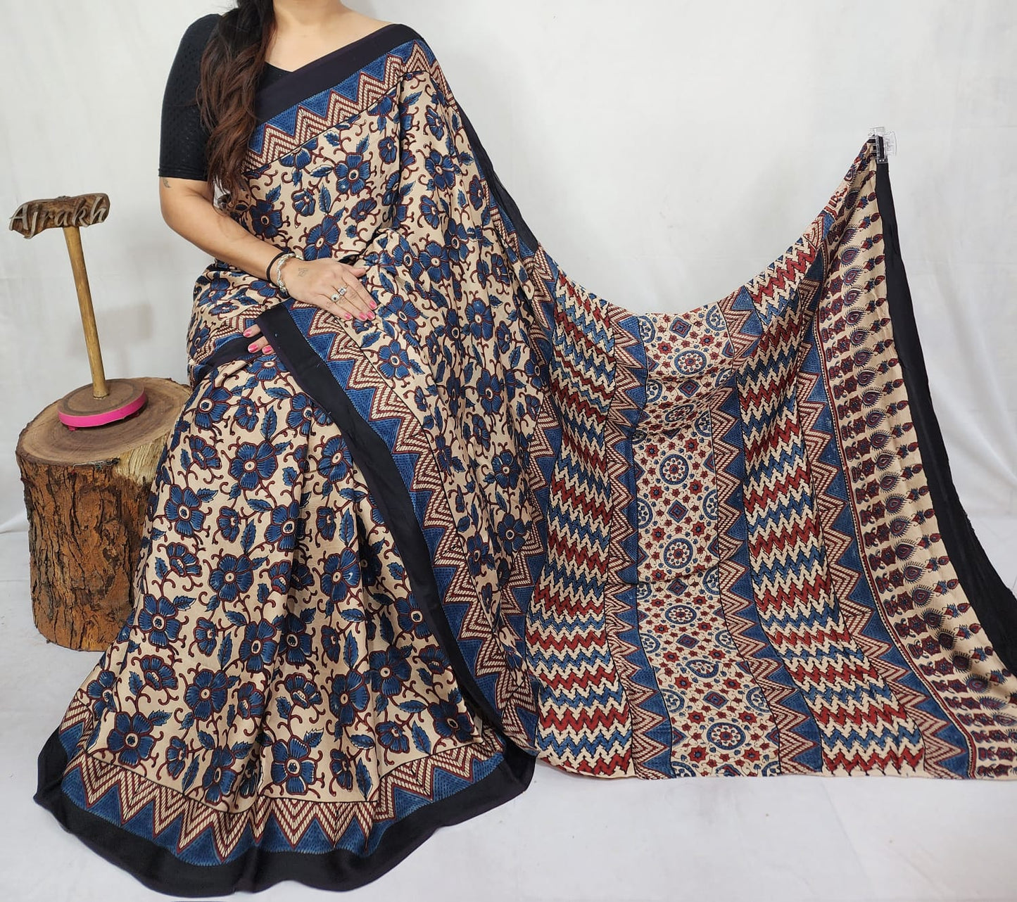 Ajrakh Modal Silk Saree