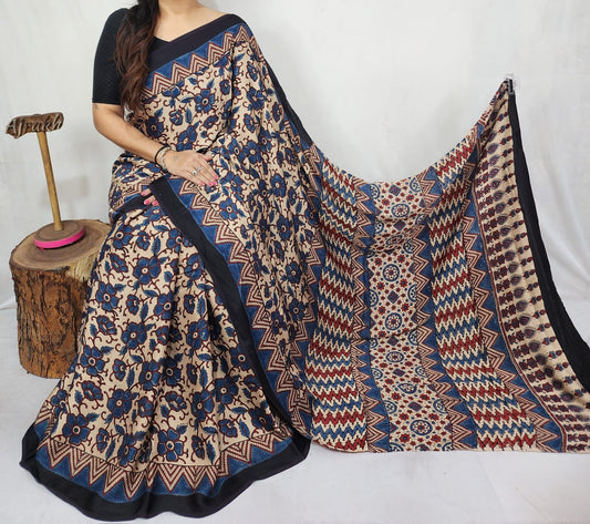 Ajrakh Modal Silk Saree
