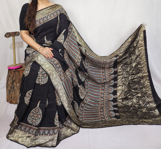 Ajrakh Dola Silk Saree