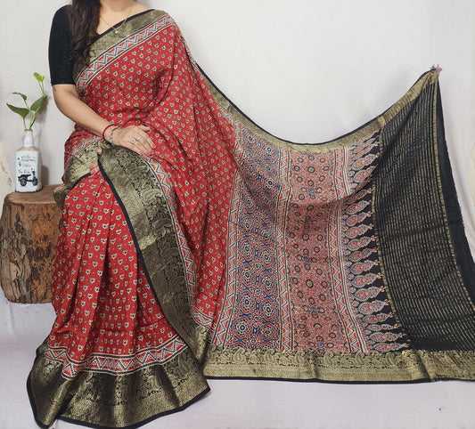 Ajrakh Dola Silk Saree