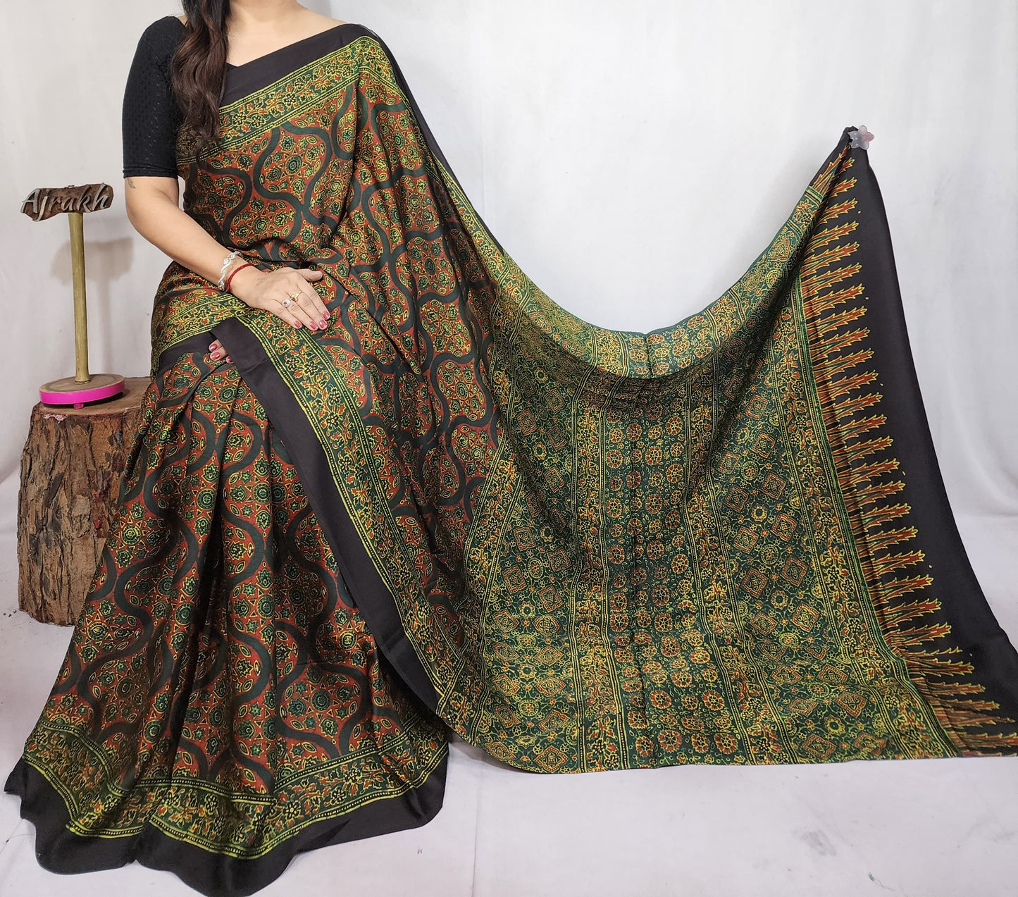 Ajrakh Modal Silk Saree
