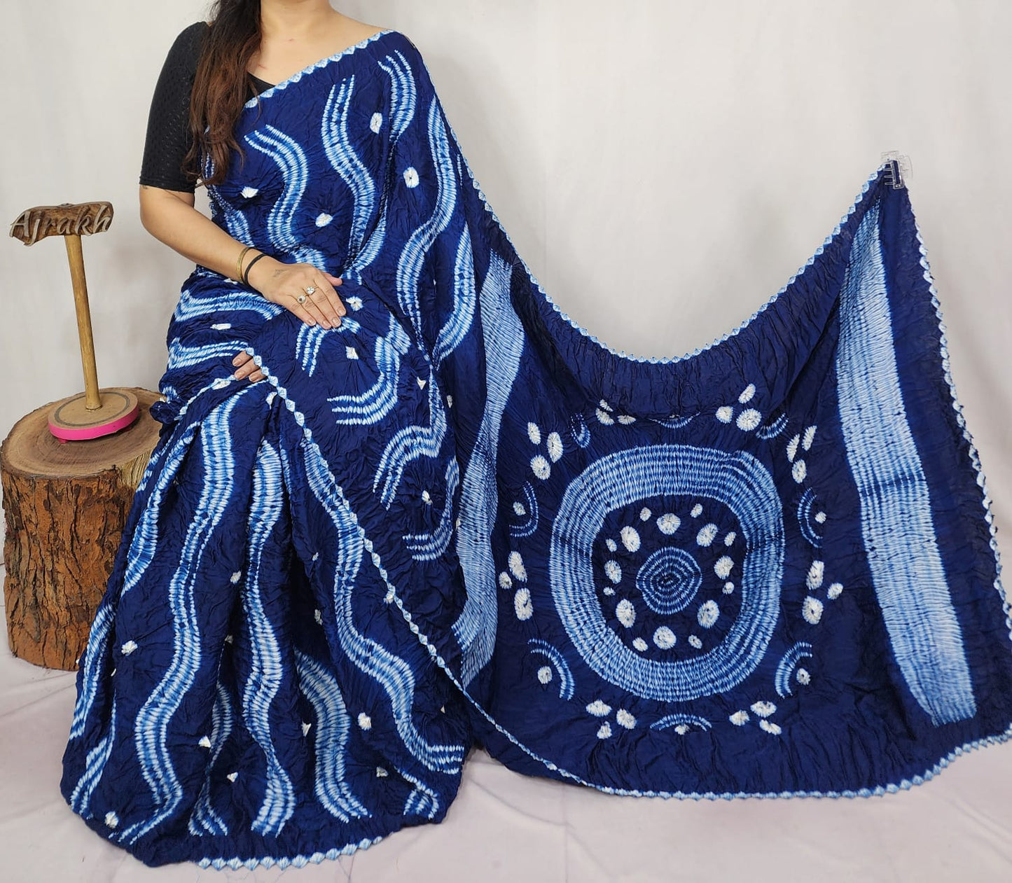 Modal Needle Shibori Saree (Indigo Blue)