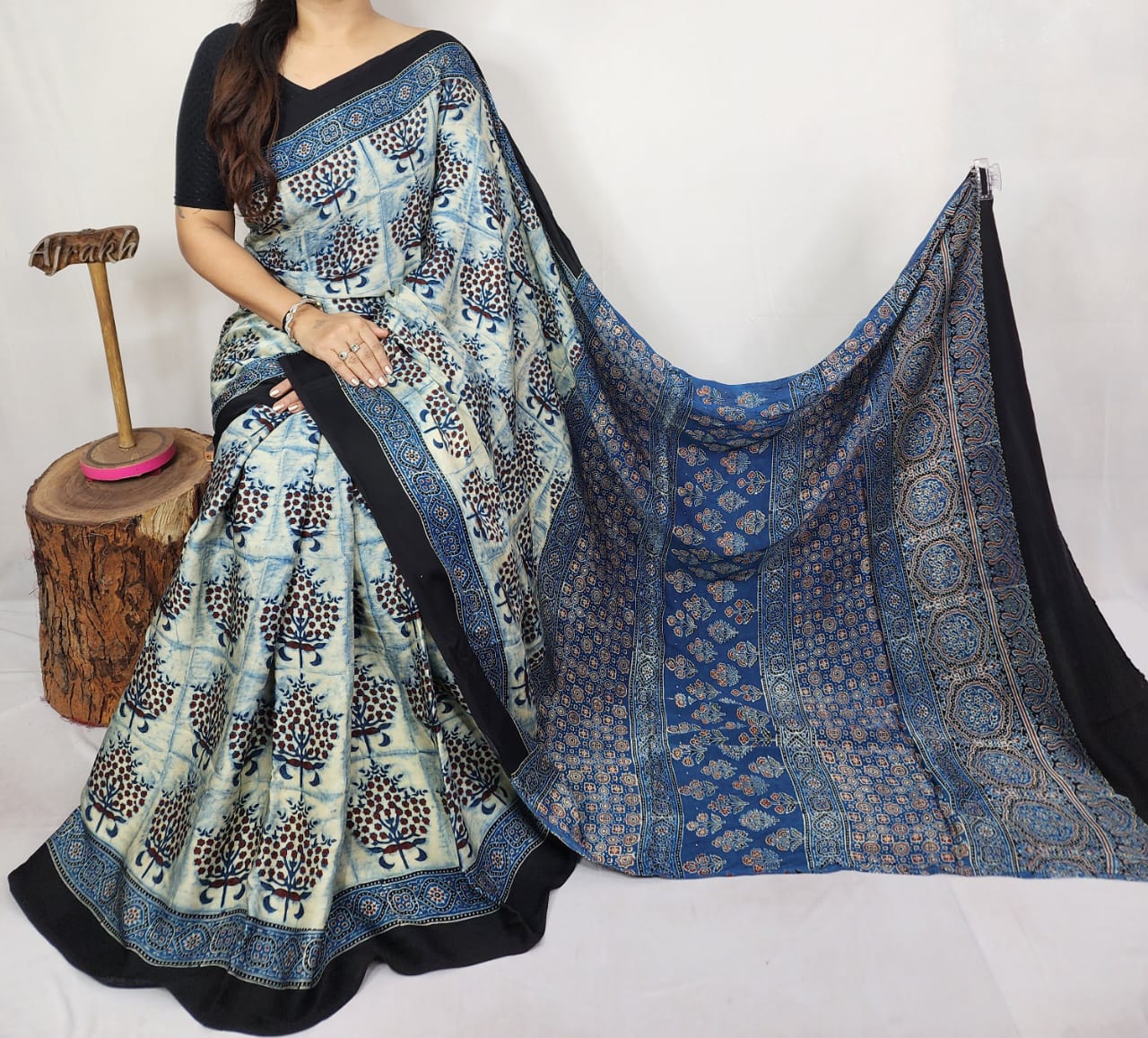 Ajrakh Modal Silk Saree
