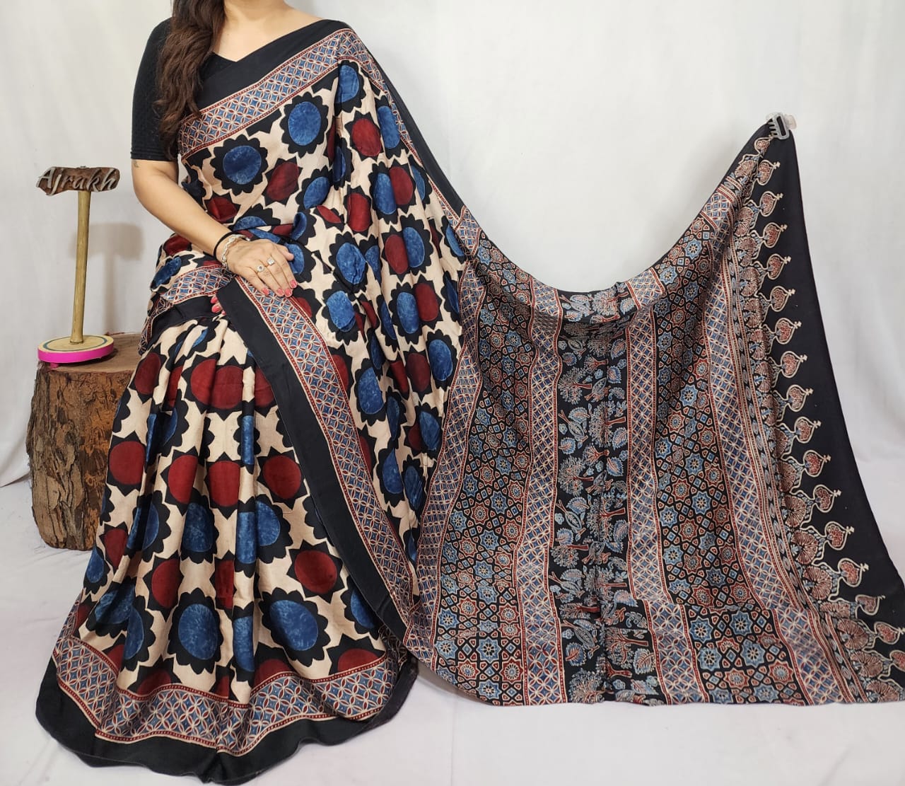 Ajrakh Modal Silk Saree