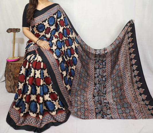 Ajrakh Modal Silk Saree