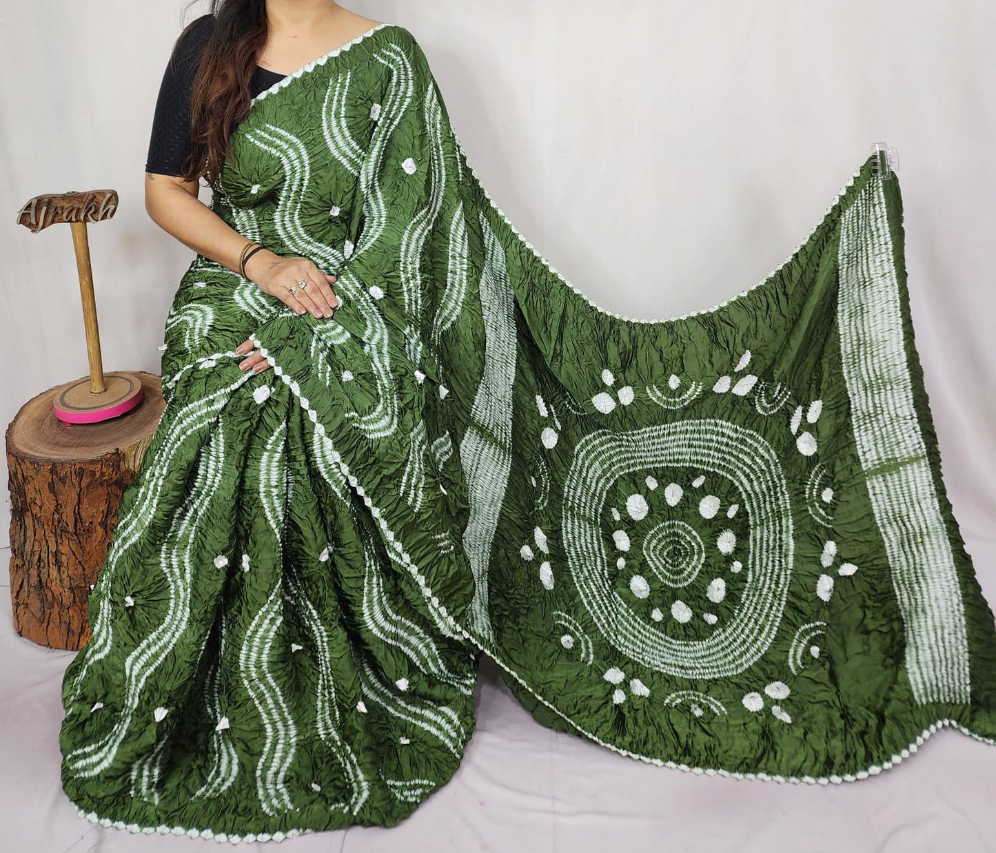 Modal Needle Shibori Saree (Moss Green)