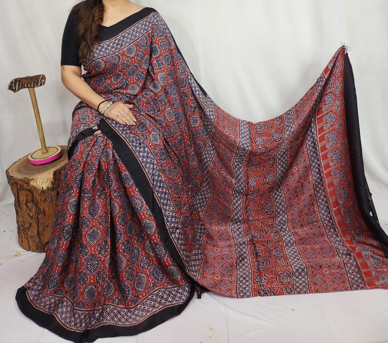 Ajrakh Modal Silk Saree