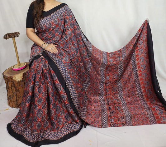 Ajrakh Modal Silk Saree