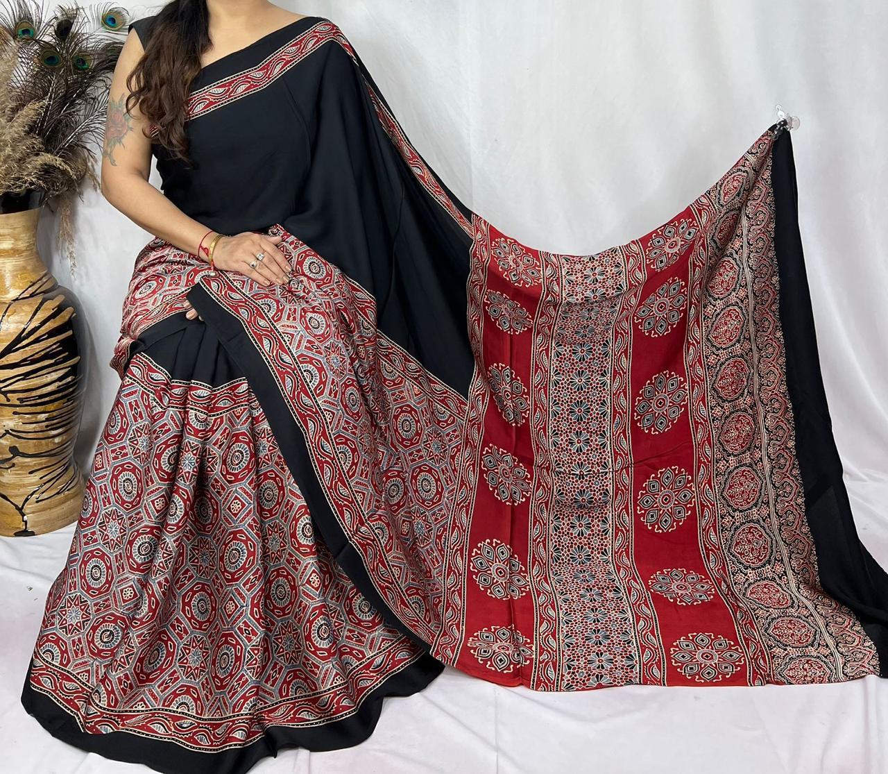 Ajrakh Modal Silk Saree