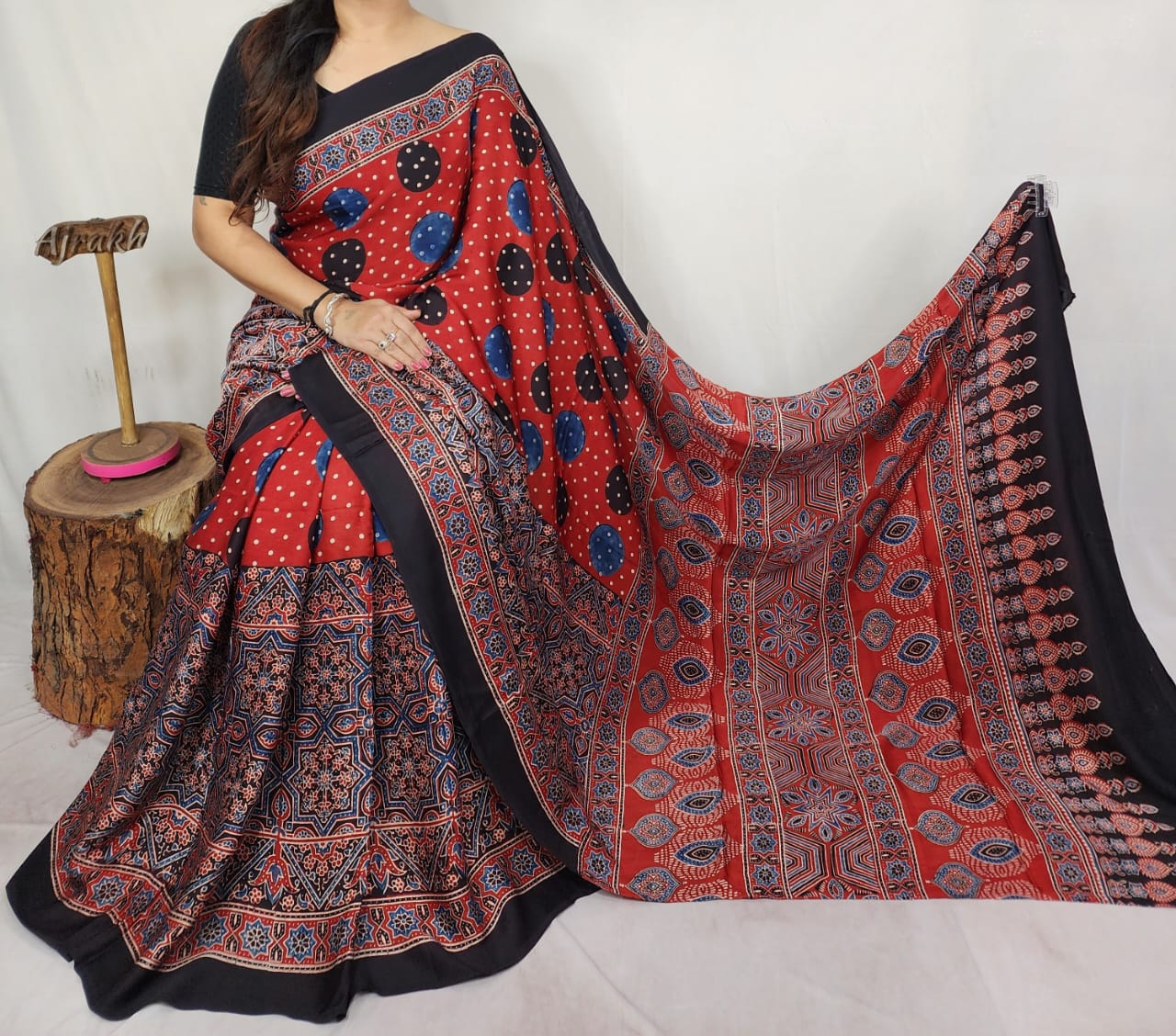 Ajrakh Modal Silk Saree