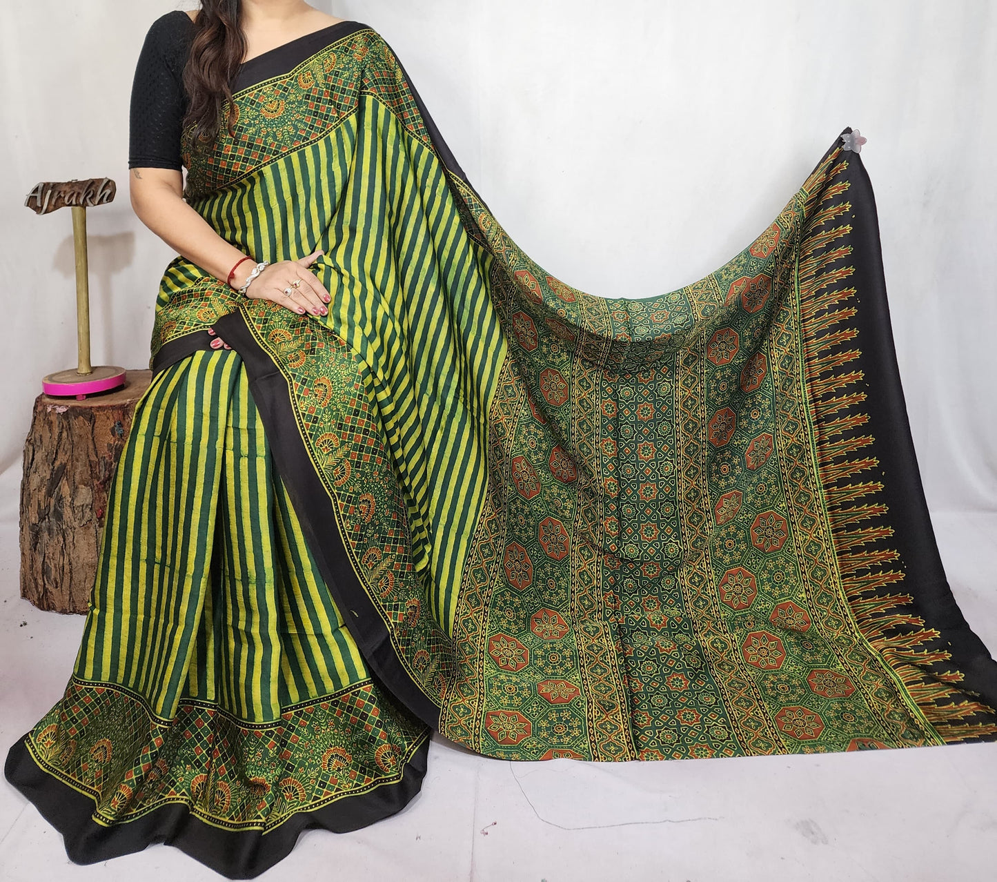Ajrakh Modal Silk Saree