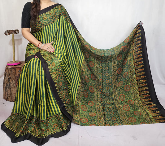 Ajrakh Modal Silk Saree