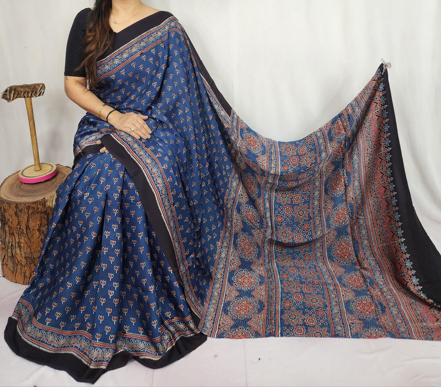 Ajrakh Modal Silk Saree