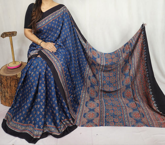 Ajrakh Modal Silk Saree