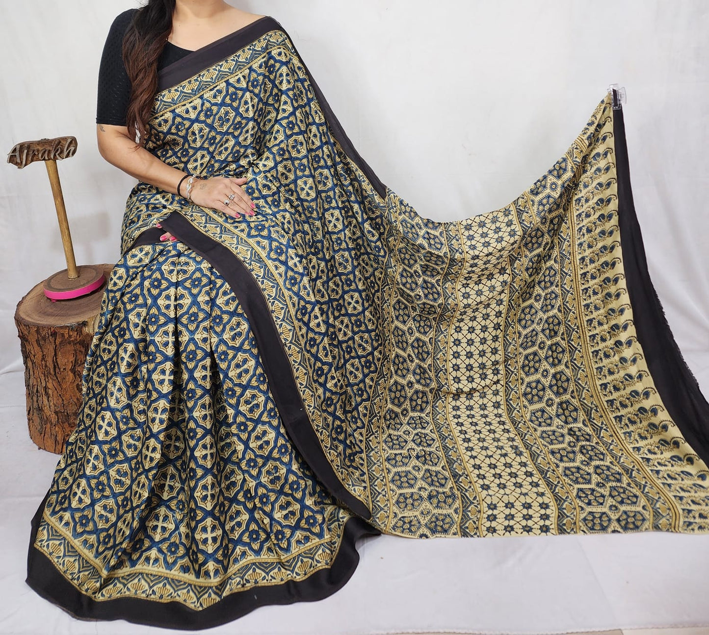Ajrakh Modal Silk Saree
